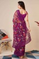 fil, sari en filet doux brodé en violet avec chemisier