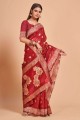 Cotton Red Party Wear Saree  with Weaving