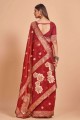 Cotton Red Party Wear Saree  with Weaving