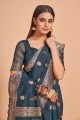 Rama Blue Cotton Saree With Weaving