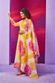 Costume Anarkali en Organza Jaune avec Imprimé