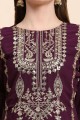 Salwar Kameez violet en fausse georgette brodée