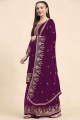 Costume Sharara brodé en fausse georgette violette avec dupatta