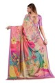 Multicolor Party Wear Saree with Silk crepe Digital print