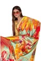 Yellow  Party Wear Saree with Digital print Silk crepe