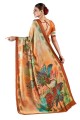 Sari multicolore en soie avec impression numérique