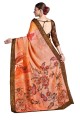 Saris orange en soie avec impression numérique