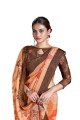 Saris orange en soie avec impression numérique