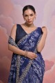 sari à impression numérique en paillettes georgette bleues