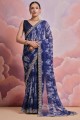 sari à impression numérique en paillettes georgette bleues