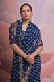 paillettes sari impression numérique en georgette bleue