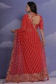 georgette sari in red with sequins,digital print