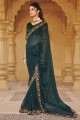 sari in green art silk with embroidered