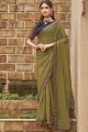 embroidered sari in mahendi  art silk