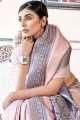 silk sari in pink with zari,thread,weaving