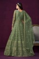 Costume Anarkali vert avec filet brodé