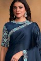 satin georgette navy blue  sari in sequins,thread,embroidered,stone with moti