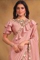 pink stone,sequins,embroidered georgette sari