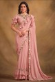 pink stone,sequins,embroidered georgette sari
