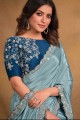light blue sari in georgette with stone,sequins,embroidered