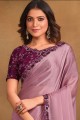 sari en satin avec pierre, paillettes, brodé en violet