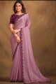 sari en satin avec pierre, paillettes, brodé en violet