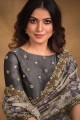 grey sari with stone,sequins,embroidered tissue
