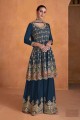 embroidered georgette eid palazzo suit in aqua blue  with dupatta