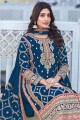 chiffon eid palazzo suit with embroidered in blue