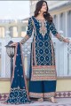 chiffon eid palazzo suit with embroidered in blue