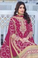 pink eid palazzo suit in chiffon with embroidered