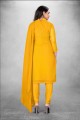 yellow embroidered straight suit in georgette