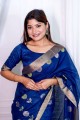 sari en lin bleu avec zari, tissage