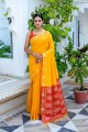 sari in yellow tussar silk with zari,weaving