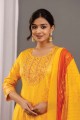rayon printed yellow salwar kameez with dupatta