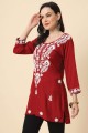 maroon kurti in embroidered rayon