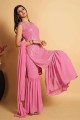 georgette embroidered pink palazzo suit with dupatta