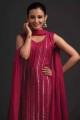 embroidered georgette rani pink  palazzo suit with dupatta