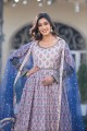 georgette printed off white  gown dress with dupatta