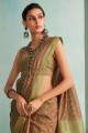 jute zari,beads,printed,weaving pista  sari with blouse
