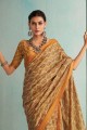 mustard  zari,beads,printed,weaving jute sari