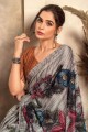 digital print satin sari in multicolor with blouse