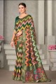 green sari with embroidered tussar silk