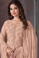 embroidered straight pant suit in peach  georgette