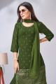 green palazzo suit in georgette with embroidered