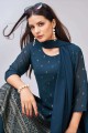 blue embroidered georgette palazzo suit
