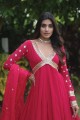 faux georgette pink gown dress in embroidered