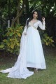 faux georgette white gown dress in embroidered