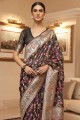 printed handloom silk sari in black