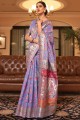 voilet  sari in printed handloom silk